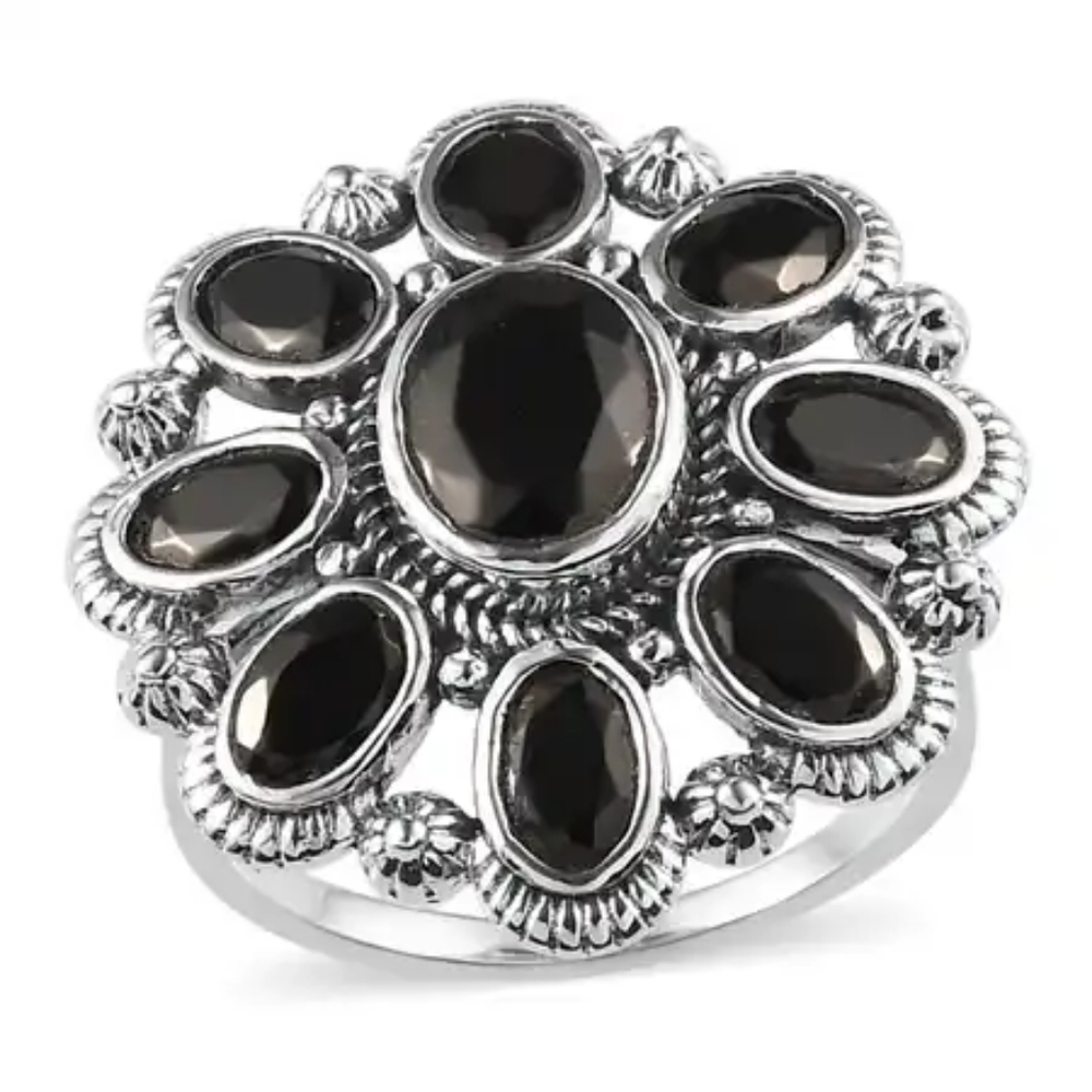 Elite Shungite Floral Ring in Sterling Silver